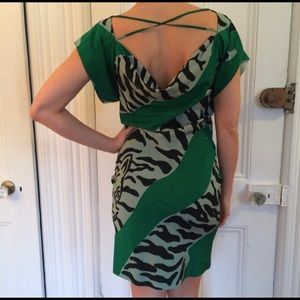 green DVF tiger print mini dress